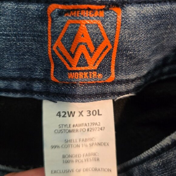 American Worker Denim Jeans Men Size 42 x 30 Cargo Style Medium Wash Casual - Picture 13 of 14